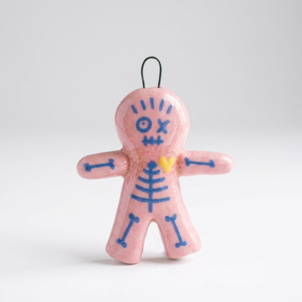 Pink Ceramic Voodoo Doll Ornament
