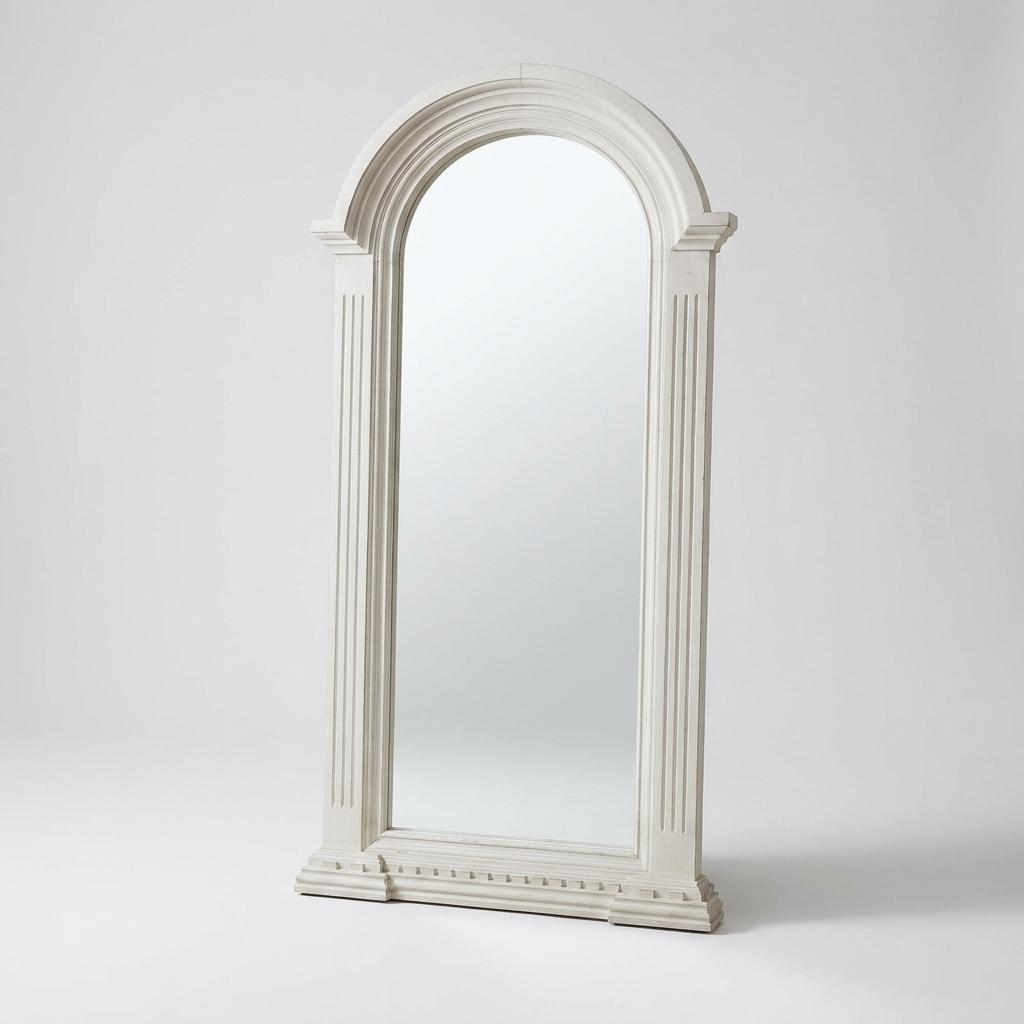 Architectural Arched White Wood Floor Mirror