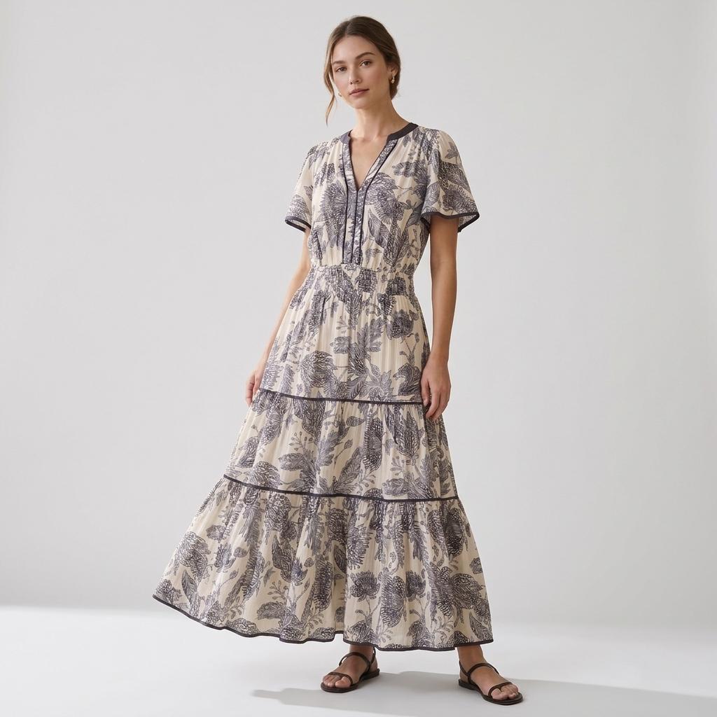 Umgee Botanical Tiered Maxi Dress