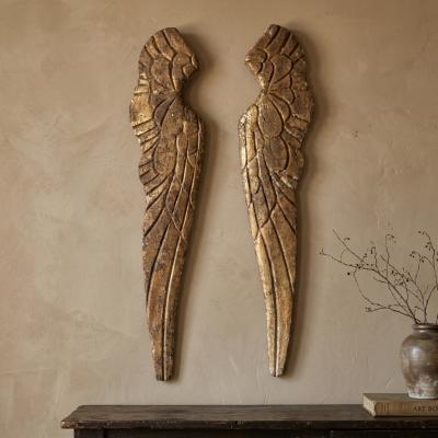 Carved Wood Gilded Angel Wings, Pair