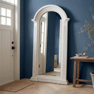 Architectural Arched White Wood Floor Mirror