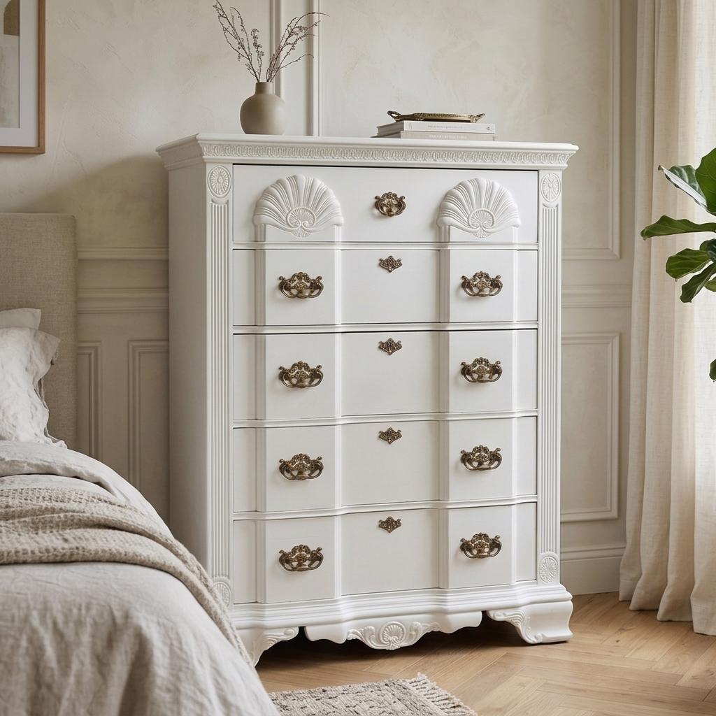 Painted White Five-Drawer Chest