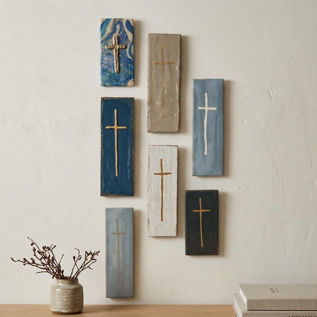 Hand Painted Ceramic Cross Tile