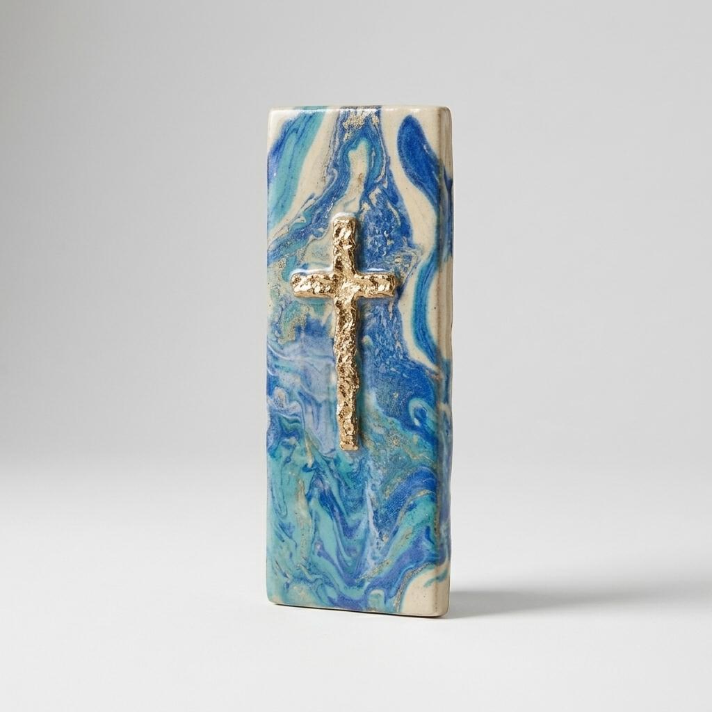 Hand Painted Ceramic Cross Tile