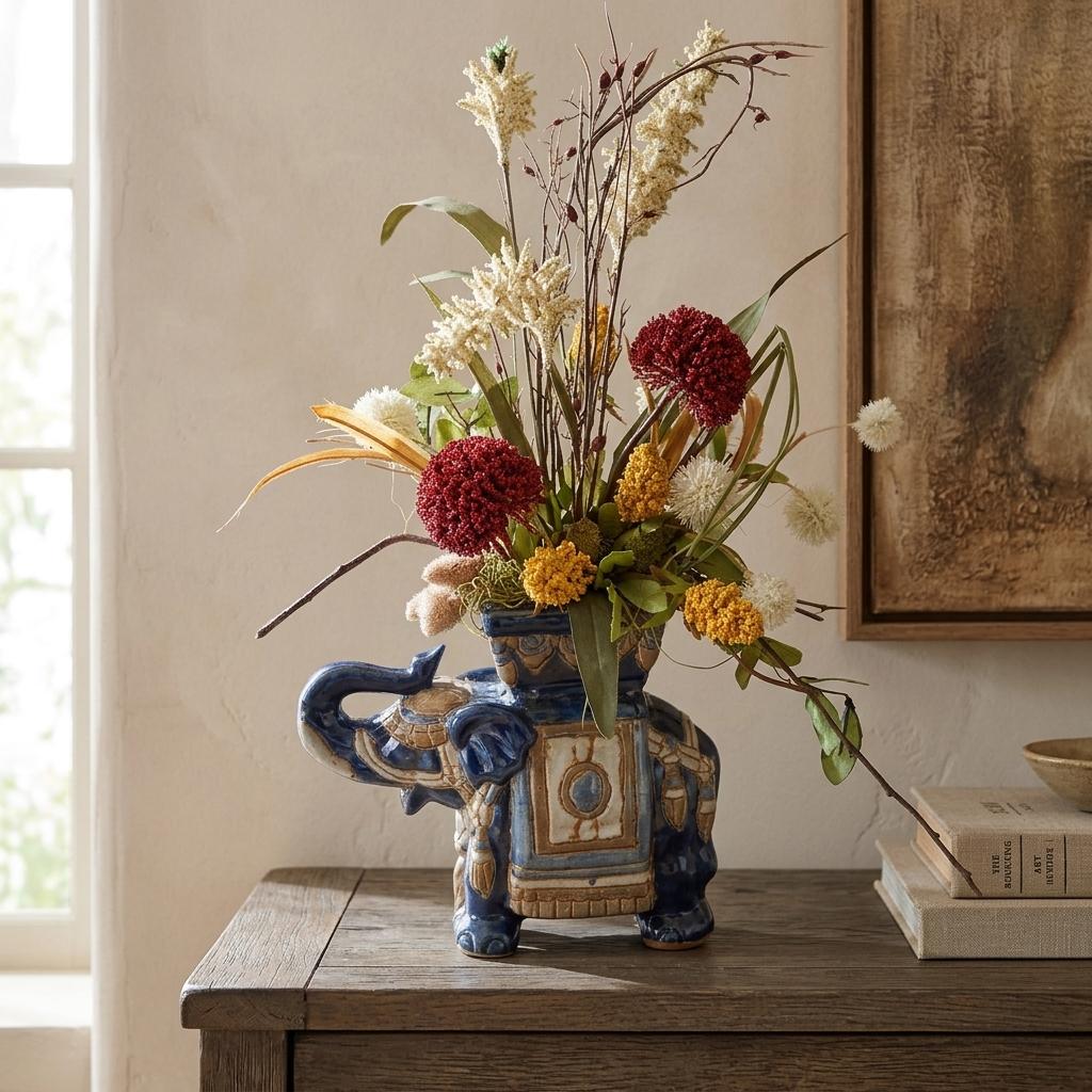 Ceramic Elephant Floral Arrangement