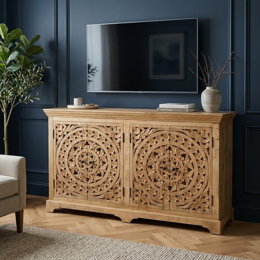 Carved Mango Wood Sideboard