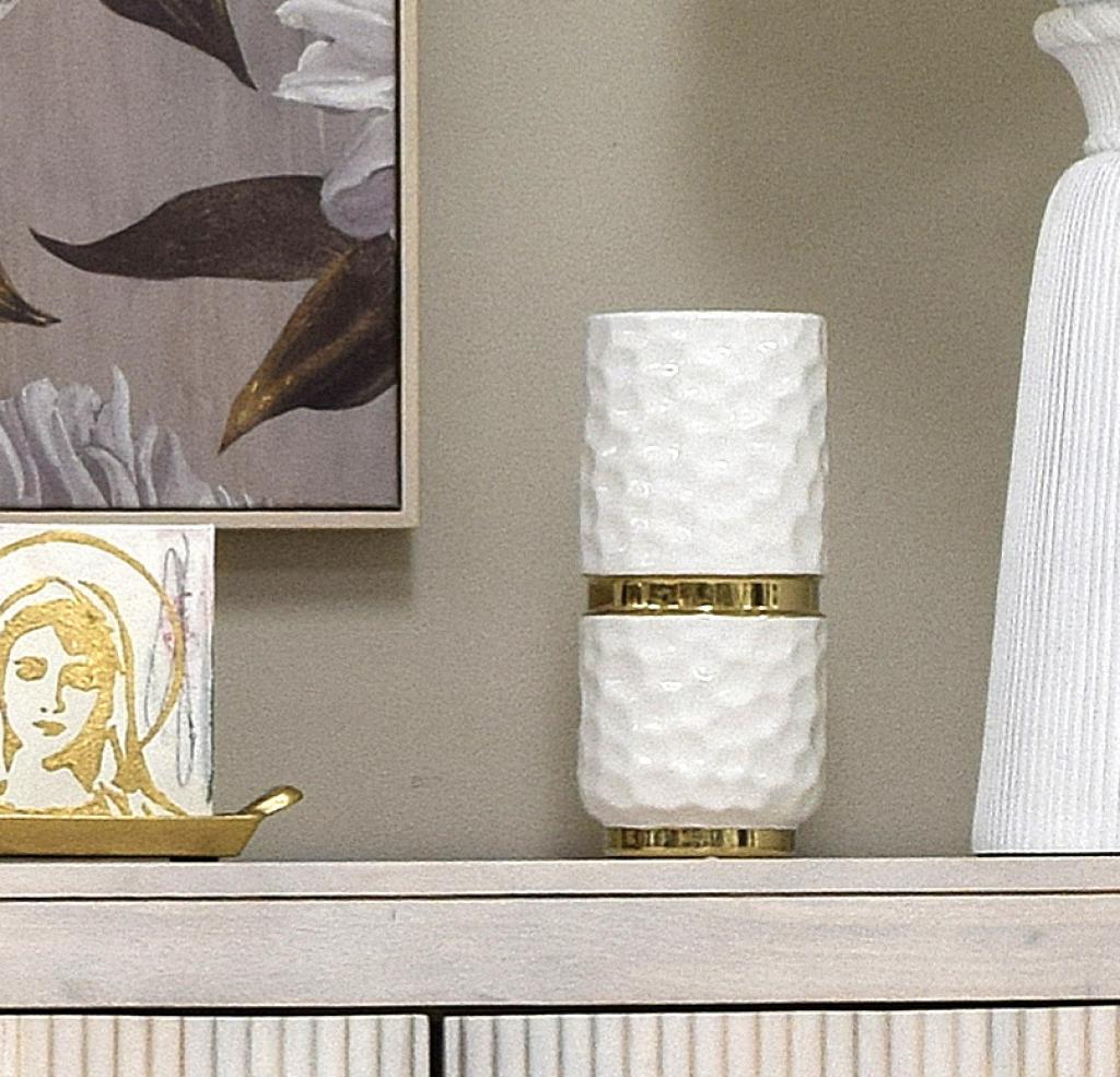10" White & Gold Belted Vase